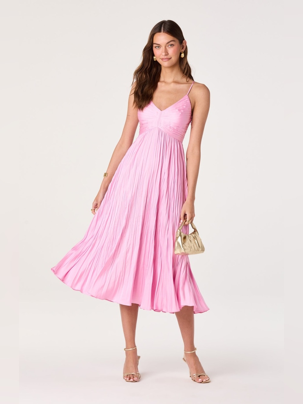 ASTR The Label Maeve Pleated Midi Dress in Pink M - Picture 3 of 6